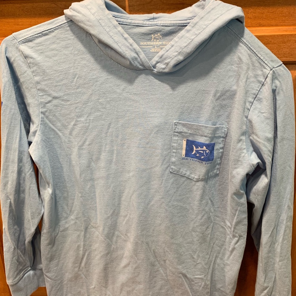 Boys baby blue hooded long sleeve shirt